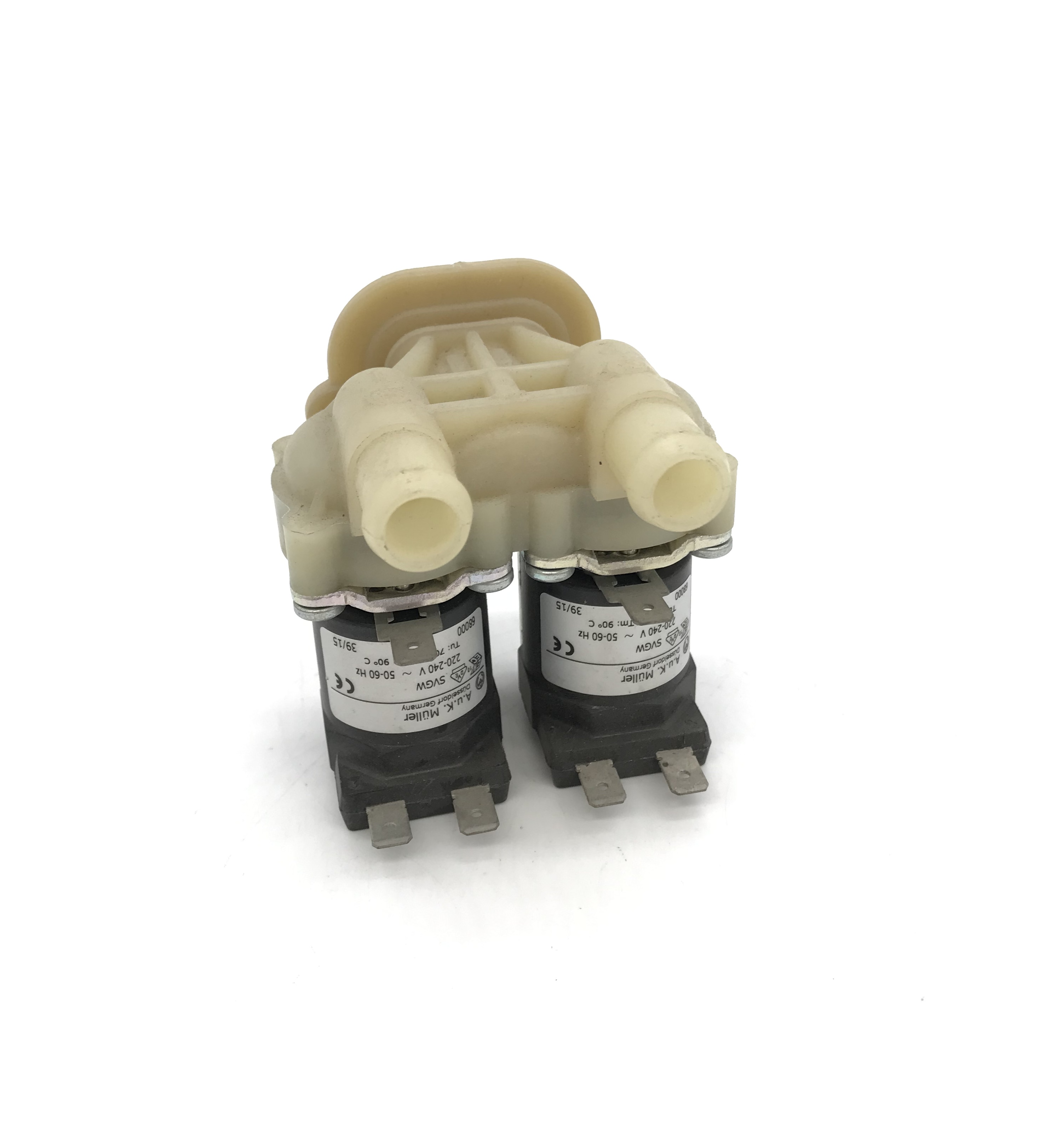 Wassermagnetventil Doppelt 1x 3/4", 2x 13,5mm Schlauchstutzen gerade nach vorne 220V