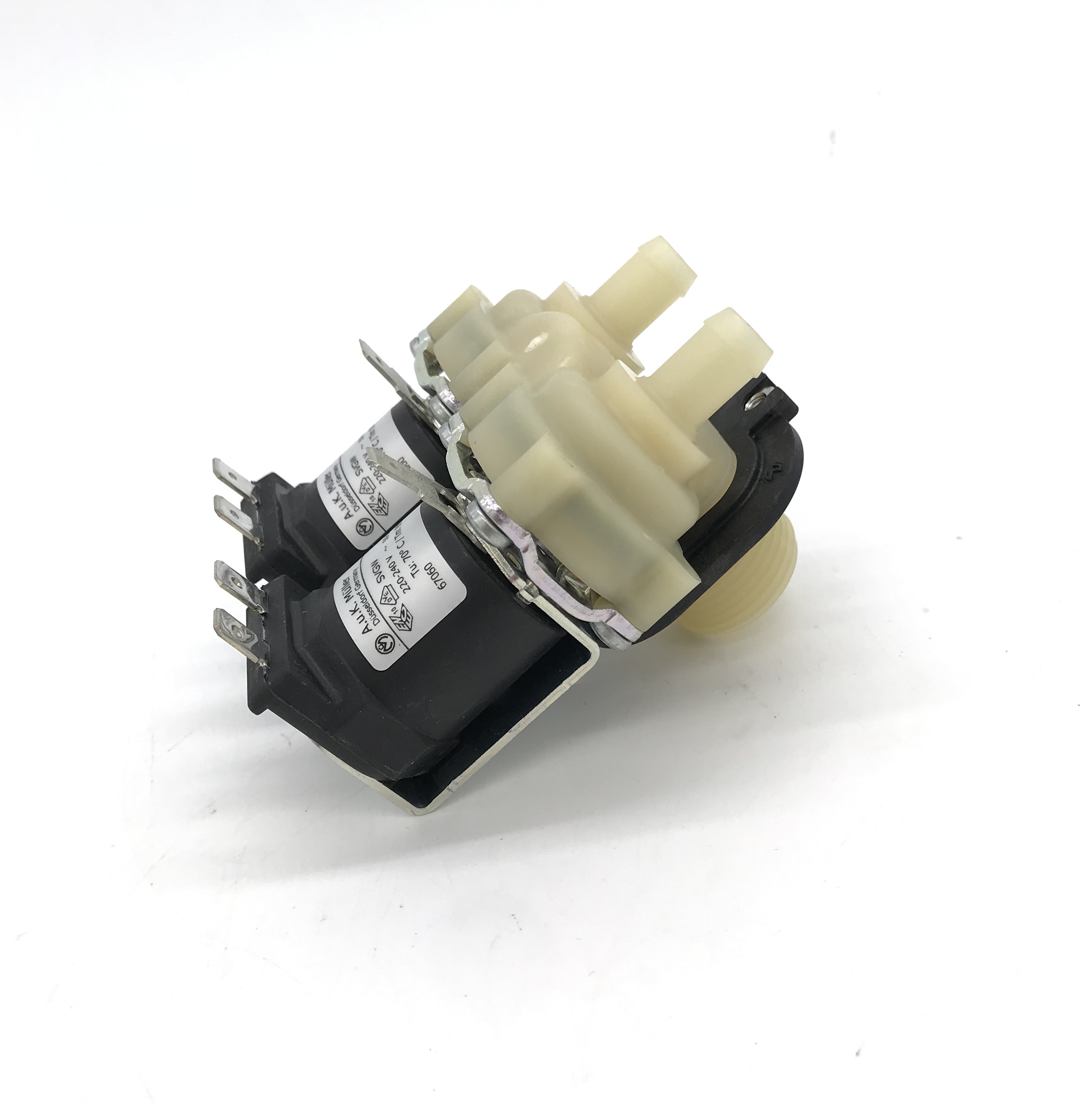 Wassermagnetventil Doppelt 1x 3/4", 2x 11,5mm Schlauchstutzen gerade nach unten 220V